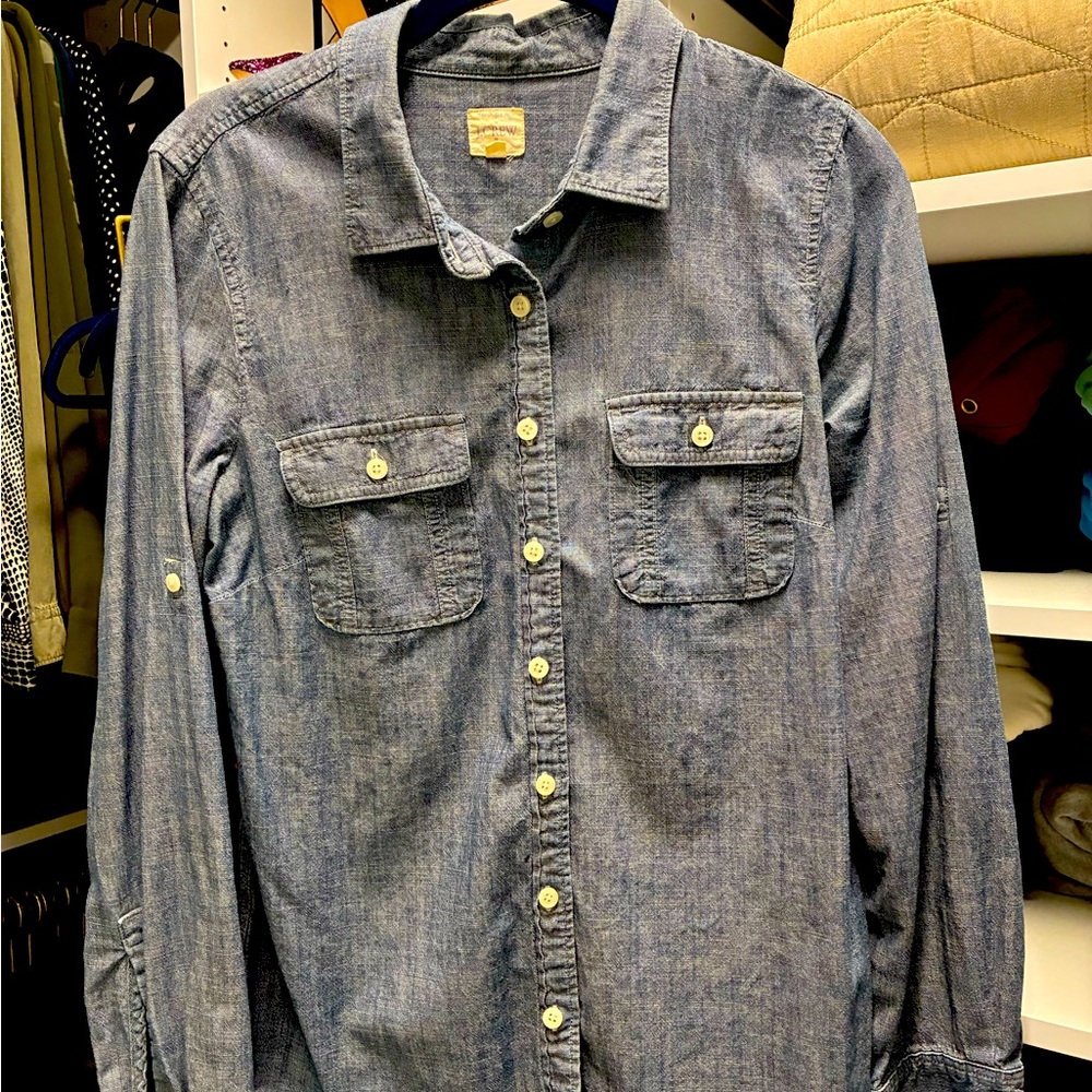 J Crew denim long sleeve top. Size small.